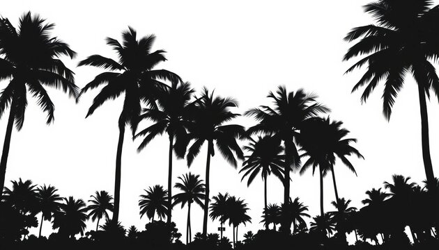 Silhouettes of black palm trees, isolated on white Ideal for posters, banners, and promotional designs, simple, stylish