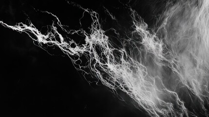 White smoke swirls on black background, abstract art, design element