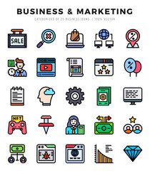 Vector icons set of Business & Marketing. Lineal Color style Icons.