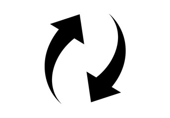 A graphic illustration of two curved arrows in a circular motion on a white background design element