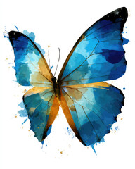 Vibrant blue and gold butterfly, watercolor style