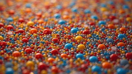 Obraz premium Macro image of large and small colorful beads blurred only in the foreground and back.