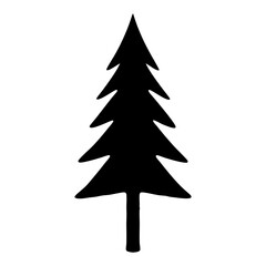 Stylized Black Silhouette of a Coniferous Tree with Simple Geometric Shapes
