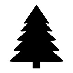 Simple graphic silhouette of a classic Christmas tree on white background
