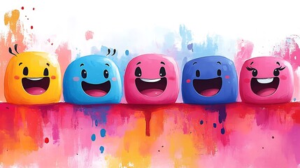 Happy colorful characters on vibrant background