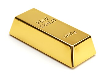 A single gold bar with fine gold inscription and weight marking on a white surface close up view