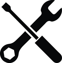 Spanner and screwdriver form an x in this monochrome repair tool icon