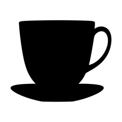 Silhouette of a tea cup and saucer against a white background