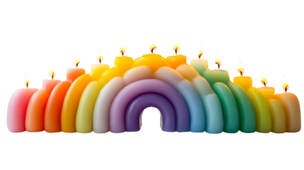 Burning rainbow candle, arched shape with multiple colors, cut out transparent