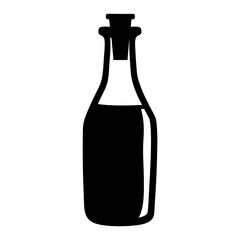 Elegant black and white vector illustration of a filled bottle with cork