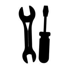 Silhouette image of a wrench and screwdriver tools set for fixing things