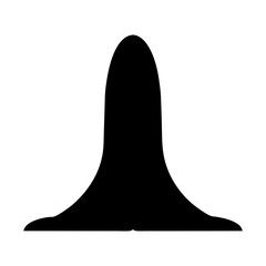 Abstract black shape resembling a candle flame or a stylized mountain silhouette