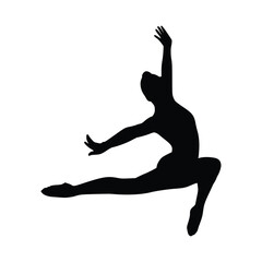 Silhouette of a Person in Dynamic Mid-Air Pose, Elegantly Performing Dance or Ballet Move with Extended and Graceful Arms