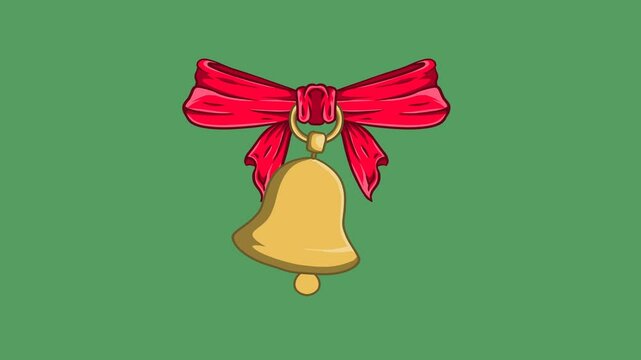 Animated Christmas Bell with Red Ribbon on Green Background