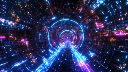 Obraz premium Neon tunnel digital pathway