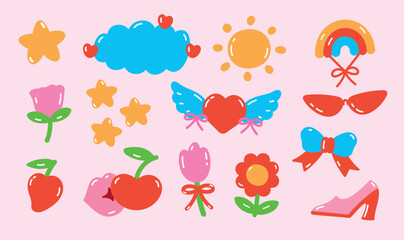 cute trendy graphic element vector set for decorating girly artwork