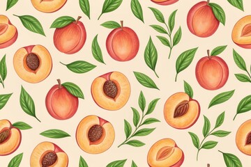 Obraz premium Delicate Peach Pattern with Leaves on a Beige Background