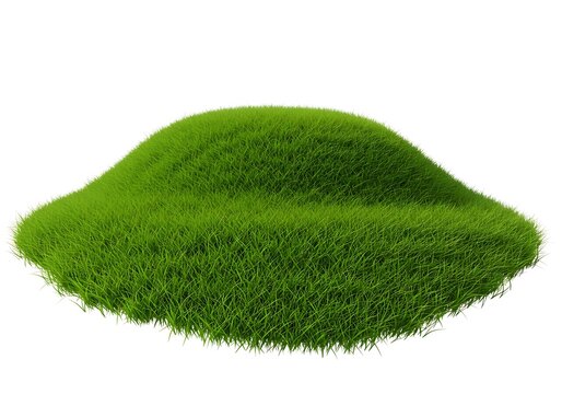 A mound of vibrant green grass isolated on a white background in a studio setting showing texture