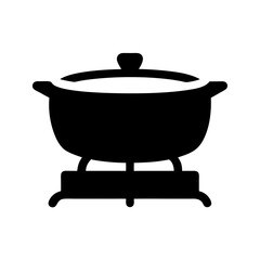 Stylized Icon of Fondue Pot on a Burner Stand in Black