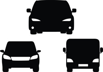 Three different car silhouettes are displayed facing forward in this simple black image