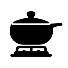 Black silhouette of a pot with lid on a gas stove burner