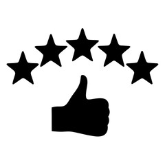 Five star rating with a thumbs up for a perfect score result
