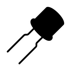 Black electronic component featuring a cylindrical body and two protruding terminals