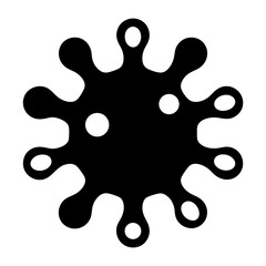 Stylized representation of a virus particle, black on white, with circular accents