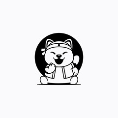 Cute shiba inu laughing icon logo flat vector design