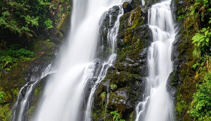 Obraz premium Close Up Cascading Waterfall In Lush Forest
