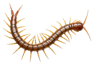 Centipede on black background shows body and legs