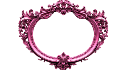 Ornate pink frame with floral carvings, cut out transparent