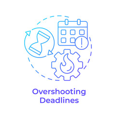 Overshooting deadlines blue gradient concept icon. Time management, schedule. Business work, startup. Round shape line illustration. Abstract idea. Graphic design. Easy to use in advertising