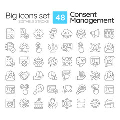 Contest management line icons set. System protecting user data online. Personal information security. Isolated vector outline illustrations. Thin lineart iconset symbols. Editable stroke