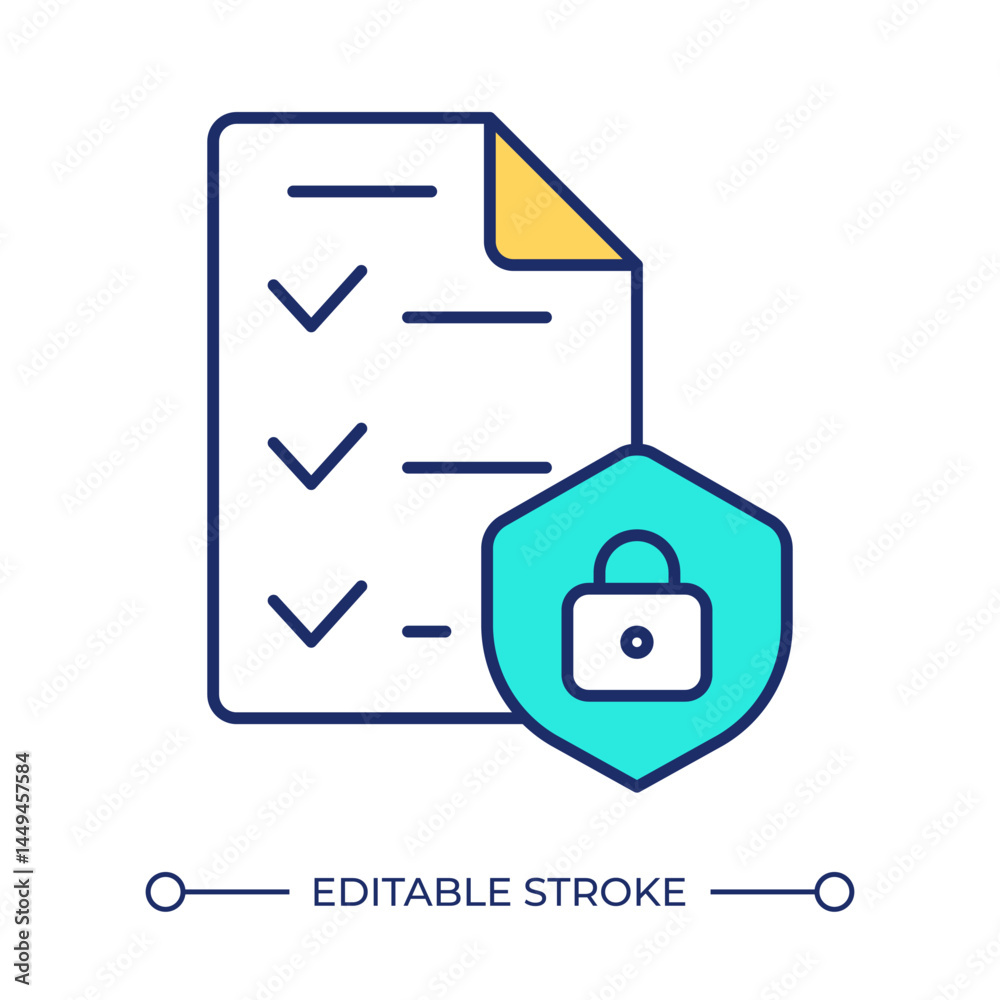 Poster restricted access to file line color icon. private data protection system. digital information contr
