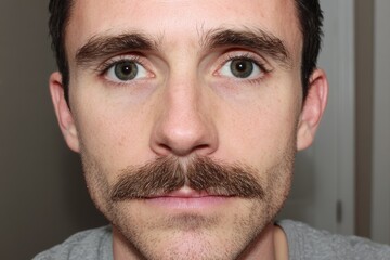 Obraz premium Close Up of Young Man's Face with Moustache