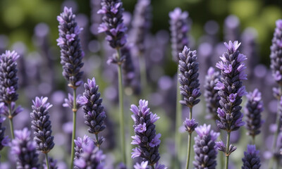 Naklejka premium Lavender (Lavandula angustifolia) Fragrant herb with tall spikes of purple or blue flowers, often grown in large clay or ceramic