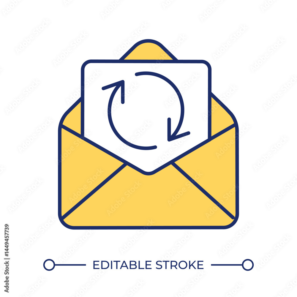 Poster consent renewal line color icon. open envelope with update file. regular review of application permi