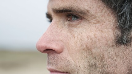 Obraz premium Detailed Profile Close-up of Mature Man's Face and Eye