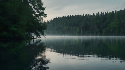 Fototapeta premium The morning on a misty lake