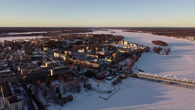 Winter Landscape Over Tornio City And Municipality In Lapland, Finland. Aerial Drone Shot