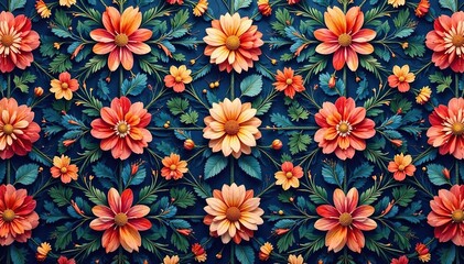 Intricate floral design, repeating seamlessly , continuous, surface, swirl