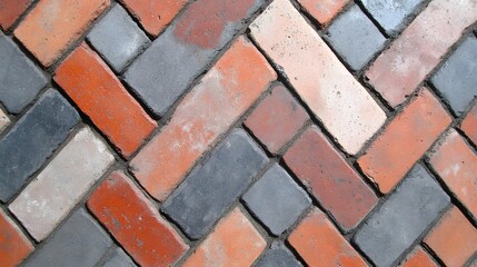 Herringbone Brick Pavement Texture Background Red Gray