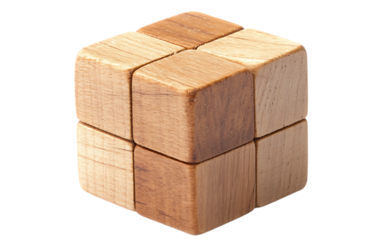 wooden cube with smooth surface on a transparent background