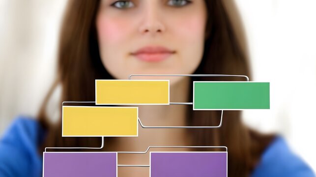 Woman Presenting Colorful Flowchart Diagram Business Strategy Concept