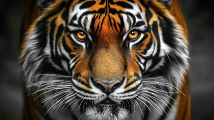 Naklejka premium Close-up view of a tiger's intense gaze.