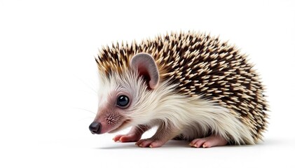Naklejka premium Tiny hedgehog curled, isolated on pure white background, background, sweet