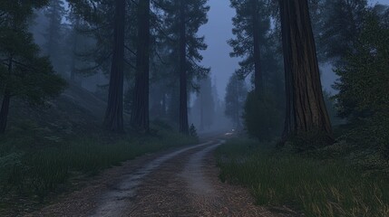 Obraz premium Misty Forest Road at Dusk