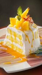 A Slice of Tropical Delight: Exquisite Pineapple Cake with Whipped Cream