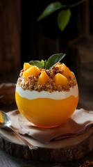 Gorgeous Mango Peach Yogurt Parfait with Granola. A Layered Delight for a Healthy and Delicious Breakfast.